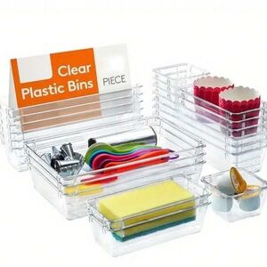 Clear Plastic Storage Bins Set organizer